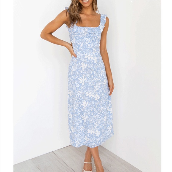light blue floral midi dress